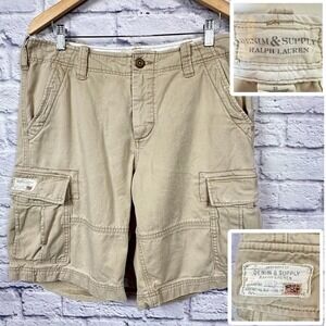 VTG Ralph Lauren Denim & Supply Shorts Mens 33 Tan Cargo Twill Cotton 10" Y2K‎